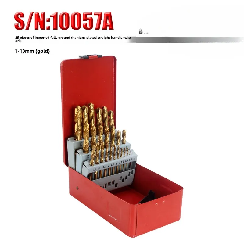 Attachment S/N: 10057A Imported titanium-plated twist drill 1-13mm25-piece set