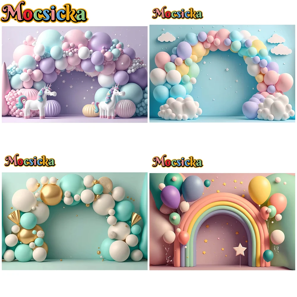 

Mocsicka 1st Birthday Backdrop Colorful Balloon Party Cake Table Decorations Photo Background Shooting Photography Studio Banner