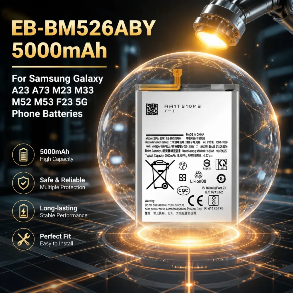 

Fast Shipping EB-BM526ABY 5000mAh 3.86V Battery For Samsung Galaxy A23 A73 M23 M33 M52 M53 F23 5G Phone Batteries