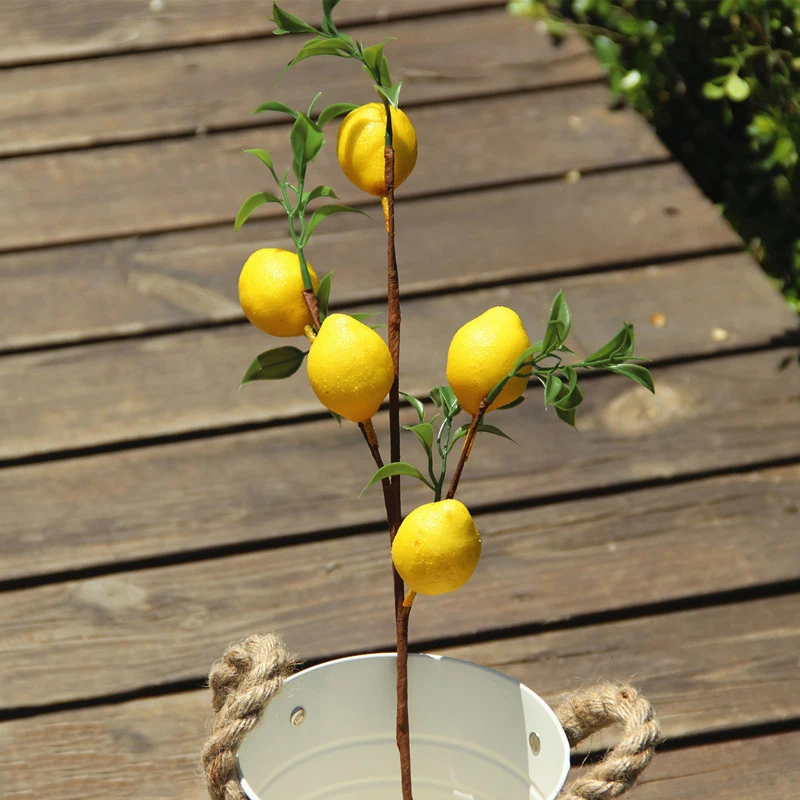 1pcLuxury Lemon Fruit Branch With Green Leaves Artificial Flowers Home Photography Props Flores Artificales Fake Plants