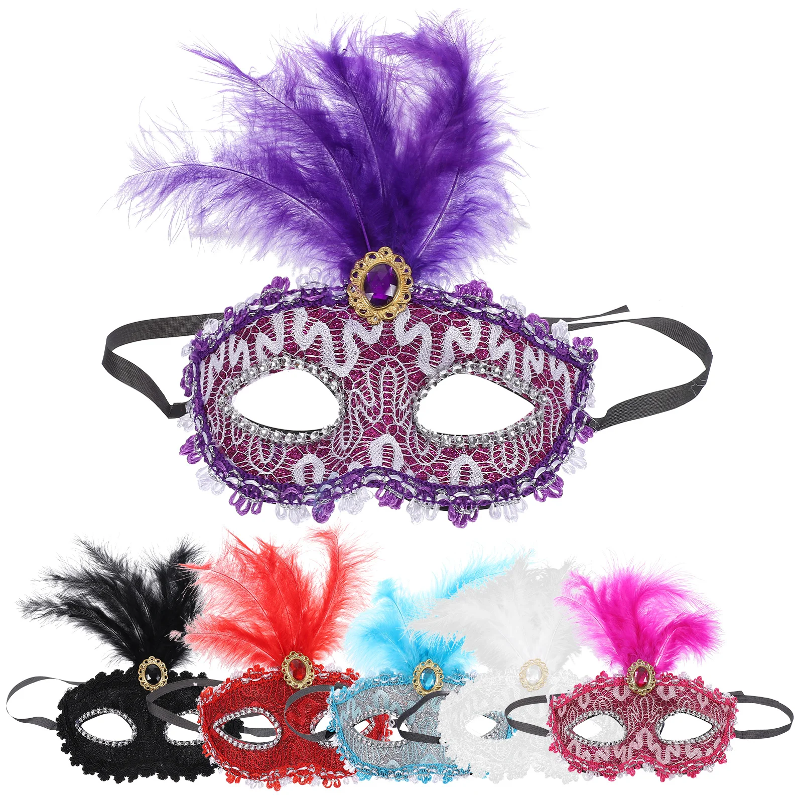 6Pcs Halloween Masquerade Masks Women Half Facial Mask Plume Decoration Party Mask for Cosplay Carnival Masquerade Masks