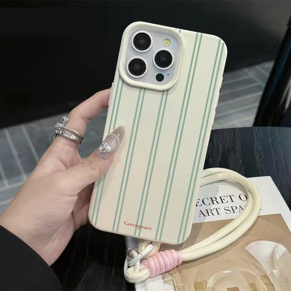 Minimalist Stripes Hand Wrist Strap Phone Case For iPhone 17 13 11 12 Pro Max Plus 15 14 16 XR XS 17 Air With Lanyard INS Cover view 5