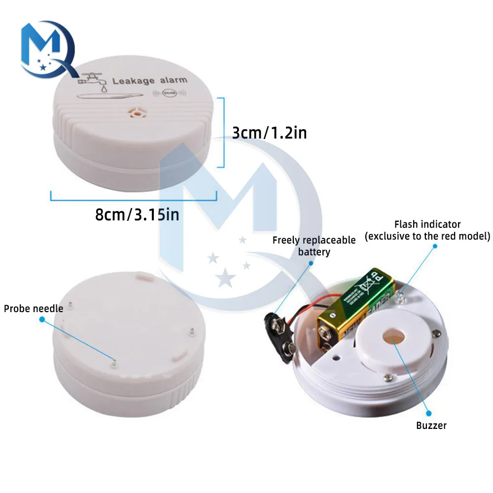 Wireless Water Alarm Independent Battery Water Alarm Sensor Detector 90dB Sounder Water Leakage Alarm Detector Home System DC9V