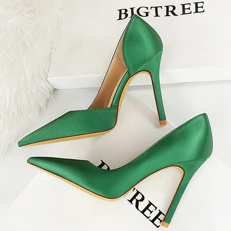 BIGTREE Shoes Women Pumps Fashion High Heels Stilettos Silks Satins Women Heels Sexy Party Shoes Large Size 34-43 Female Pumps