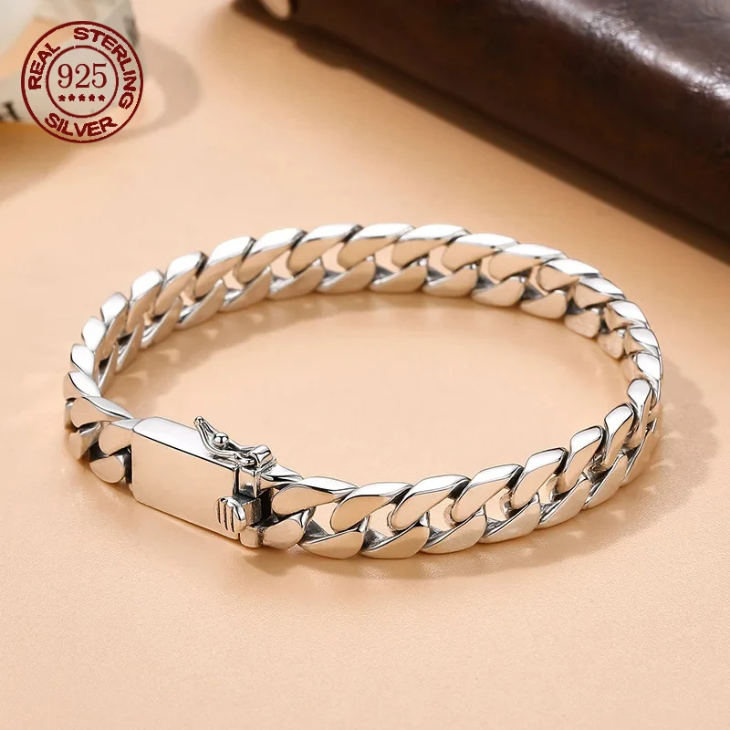 100% S925 Sterling Silver Bracelet Necklace 7MM 8MM 10MM Punk S925 Silver Certified Men's Silver Gift