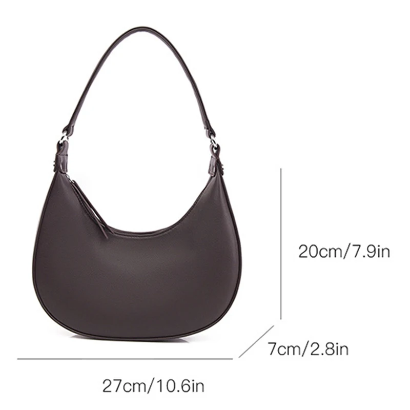Trendy Crescent Bag For Women, PU Leather Underarm Purse, Roomy Hobo Handbag With Zipper For Everyday Use Solid Color - view 2