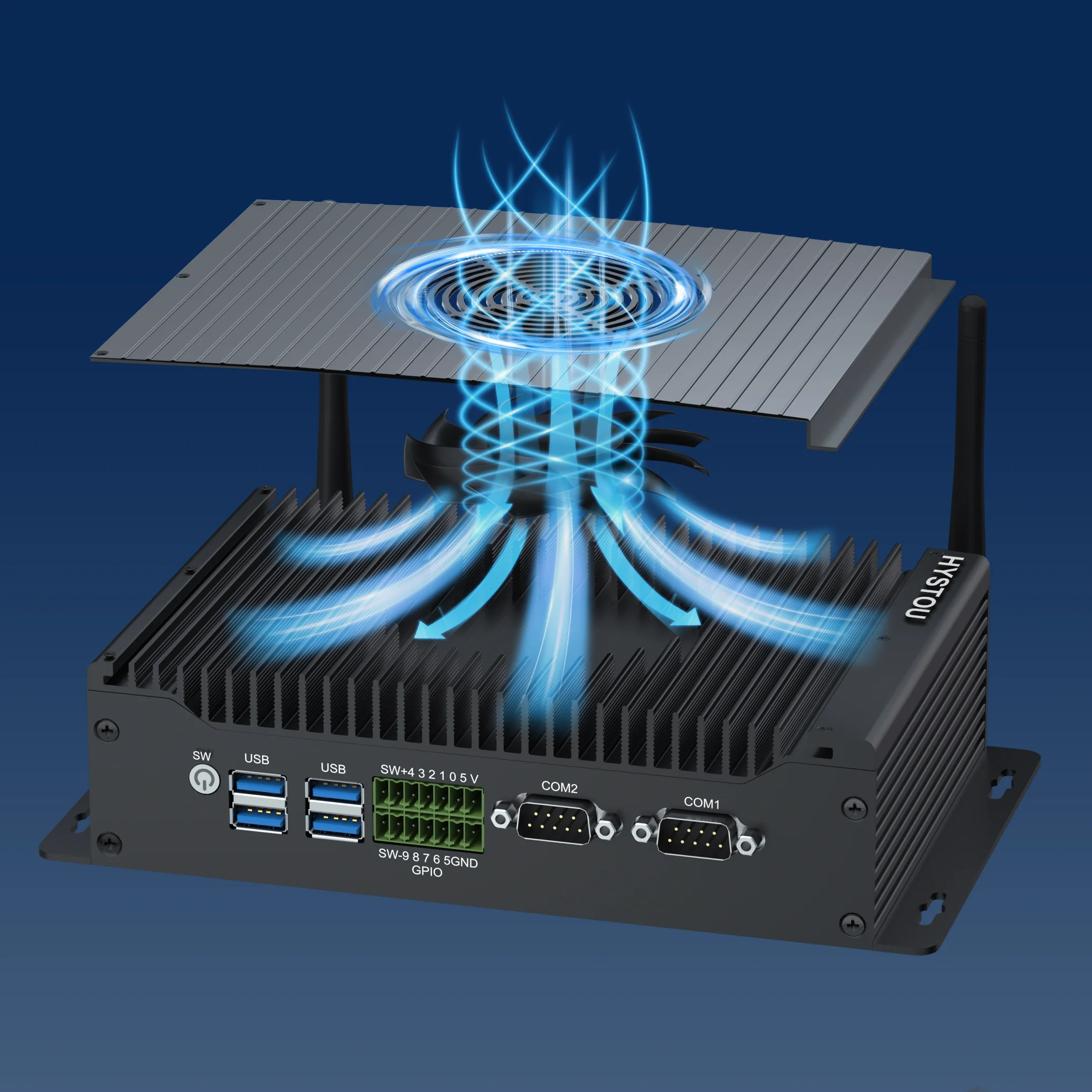 HYSOTU Industrial Fan cooling Mini PC H6 Intel core i5-1235u GPIO RJ45 LAN RS232 COM HD DP DDR4 SSD/HDD Win10/11 Linux