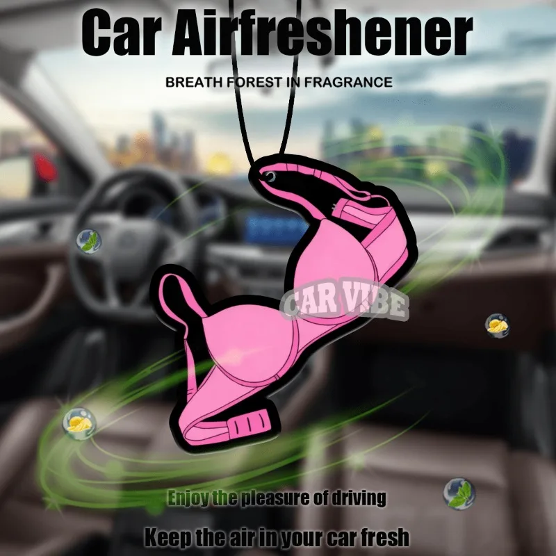 Pink Bra Car Freshener Pendant — Lingerie Style Scent Strip for Mirror & Vent, Home Office Decor, Creative Gift for Friends
