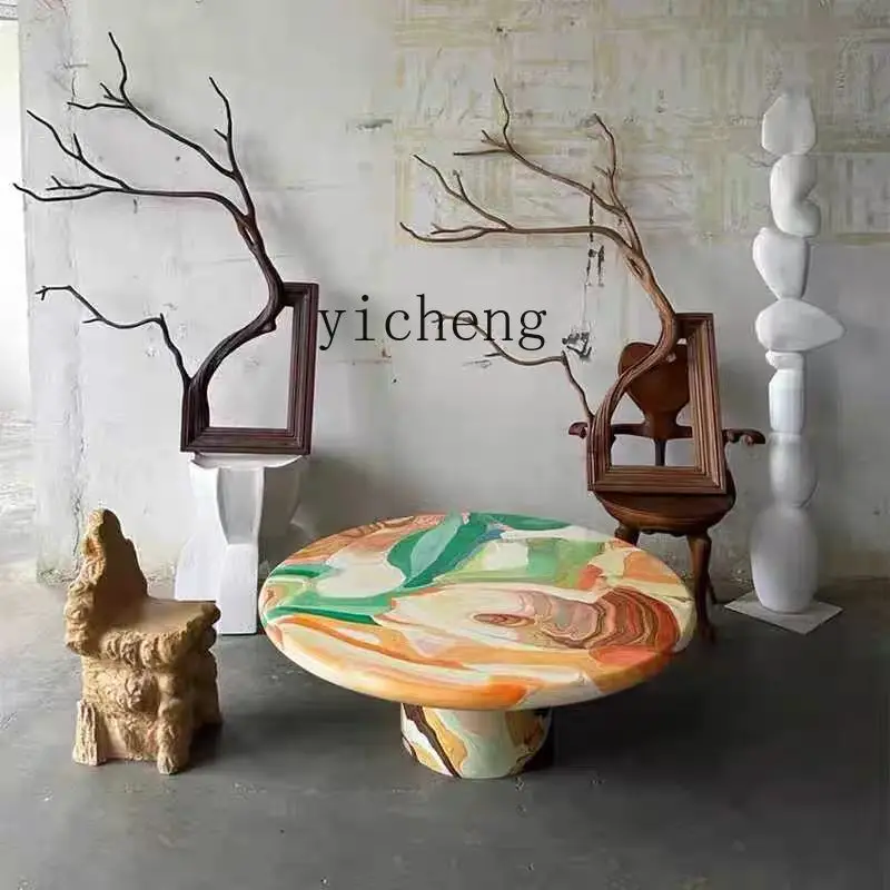 ZK painted table FRP round dining table art oil painting creative light luxury color coffee table