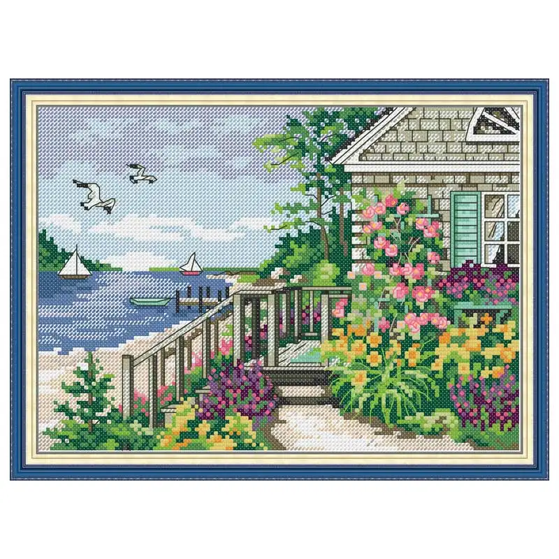 Waterfront Villas Patterns Counted Cross Stitch Set 11CT 14CT 16CT Stamped DMC Cross-stitch Kit Embroidery Needlework Home Decor