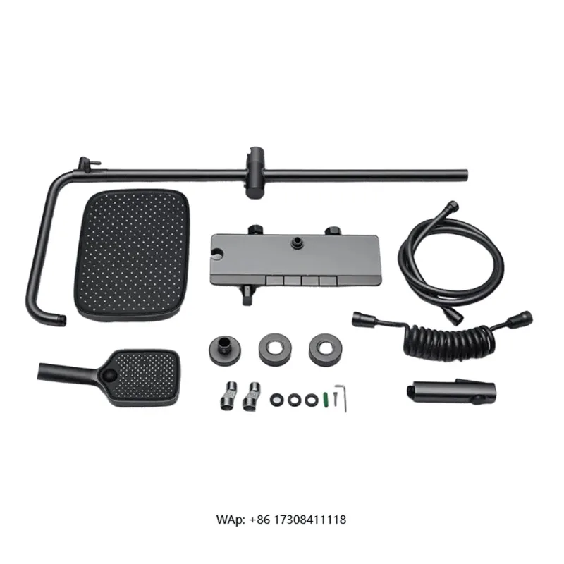 Cabezal de ducha, bañera, Piano de cobre negro y gris, juego de ducha Digital, 4 funciones, sistema mezclador de ducha termostático de agua de lluvia