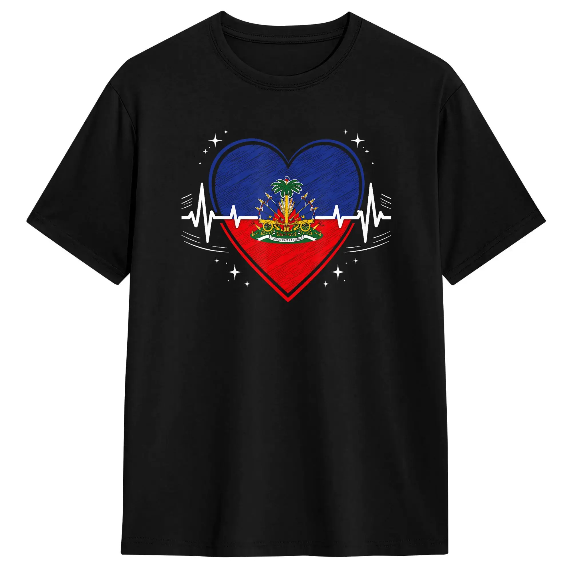 Haiti Haitian Flag Day Heartbeat Pride Heritage T-Shirt Beach Leisure T Shirts Adult Cotton Round Neck Clothes Short Sleeve Tops