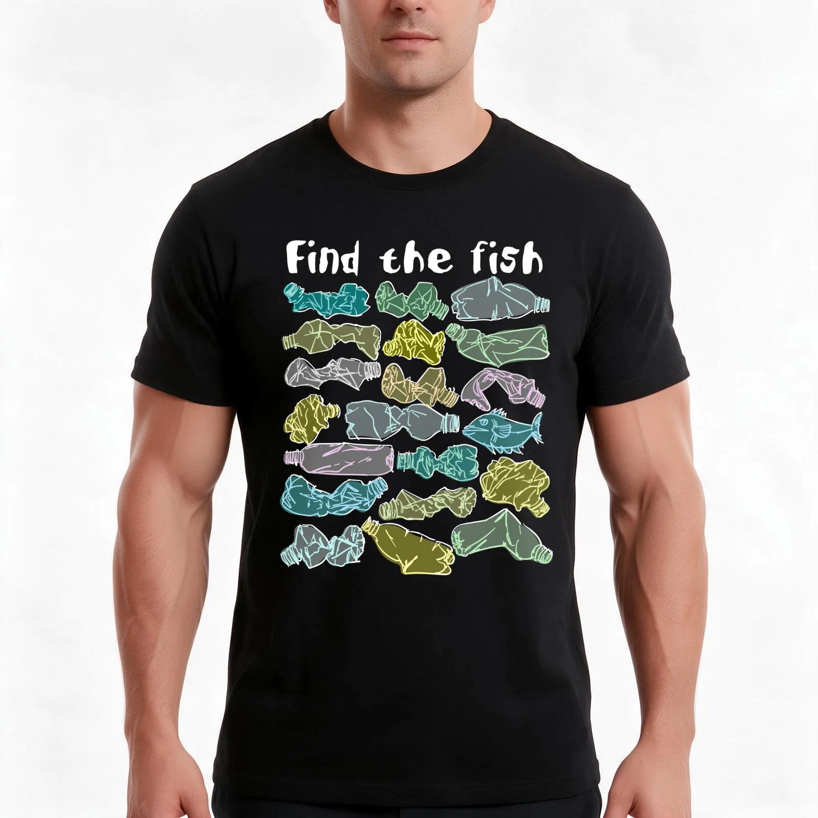 Find the fish and save the ocean from plastic pollution T-Shirt, Summer Casual Cotton Tee, Oversized Streetwear Tops