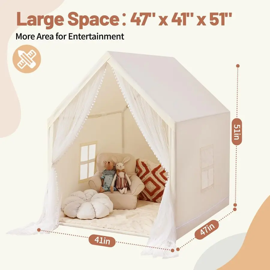 Tenda per bambini Tenda da gioco beige con tenda lunga a rete Casetta da gioco grande per interni ed esterni Castello da gioco per casa per ragazze e ragazzi