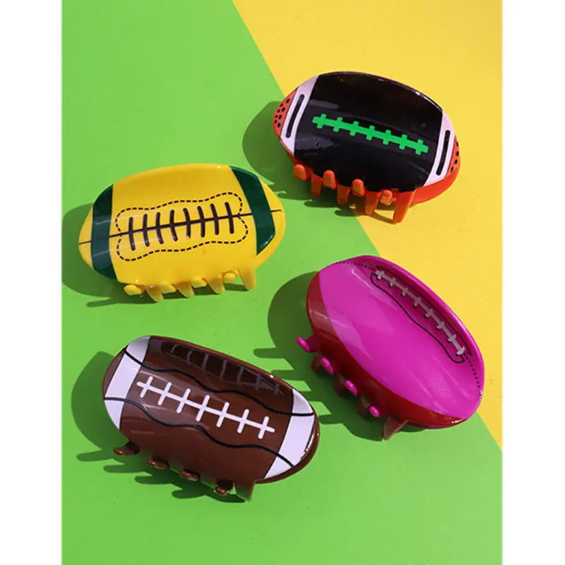 Garras de pelo de resina de fútbol coloridas para mujeres y niñas, bola ovalada Irregular, accesorios para el cabello, tendencia, creatividad, horquilla de personalidad, nuevo