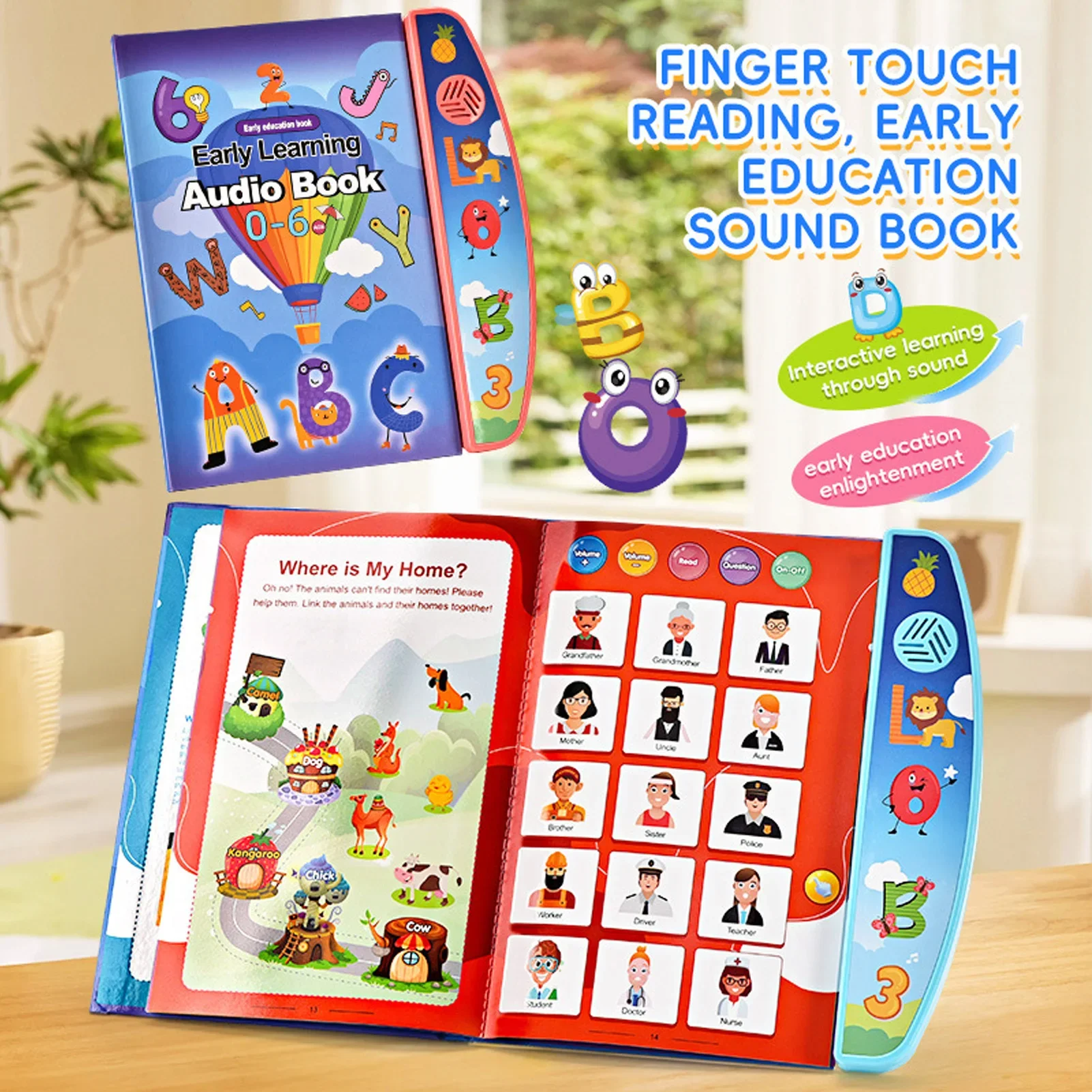 Libro electrónico para niños, acción educativa temprana en inglés, lectura de dedos con sonido, libro de Audio portátil para 2-6 niños