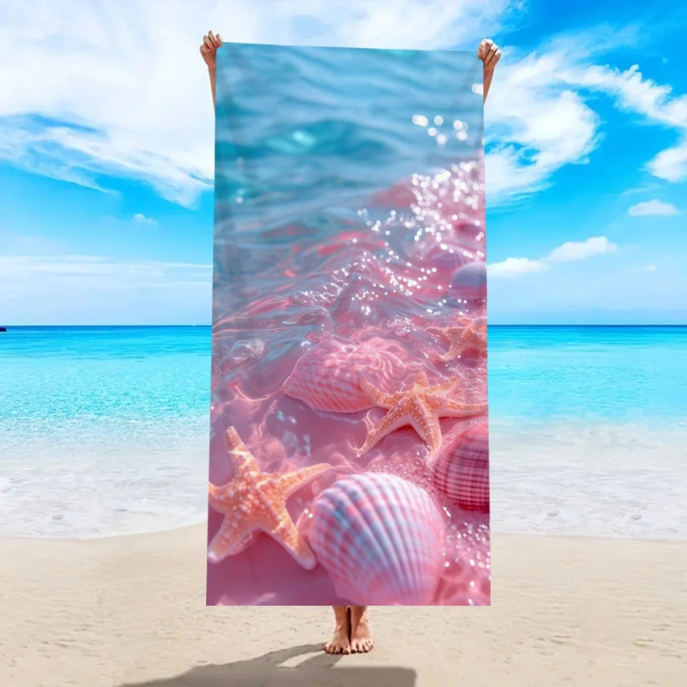Underwater Purple Lotus Starfish Realistic Print Beach Towel,sand blocking for beach trips,picnic meets & poolside downtime