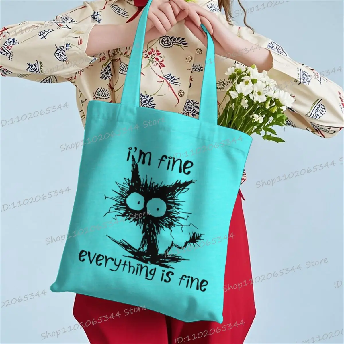 أنا بخير كل شيء جيد مضيئة حقيبة كتف المرأة الجرافيك Harajuku للمتسوقين حقائب قماش حقيبة يد حقيبة يد فتاة عادية #5