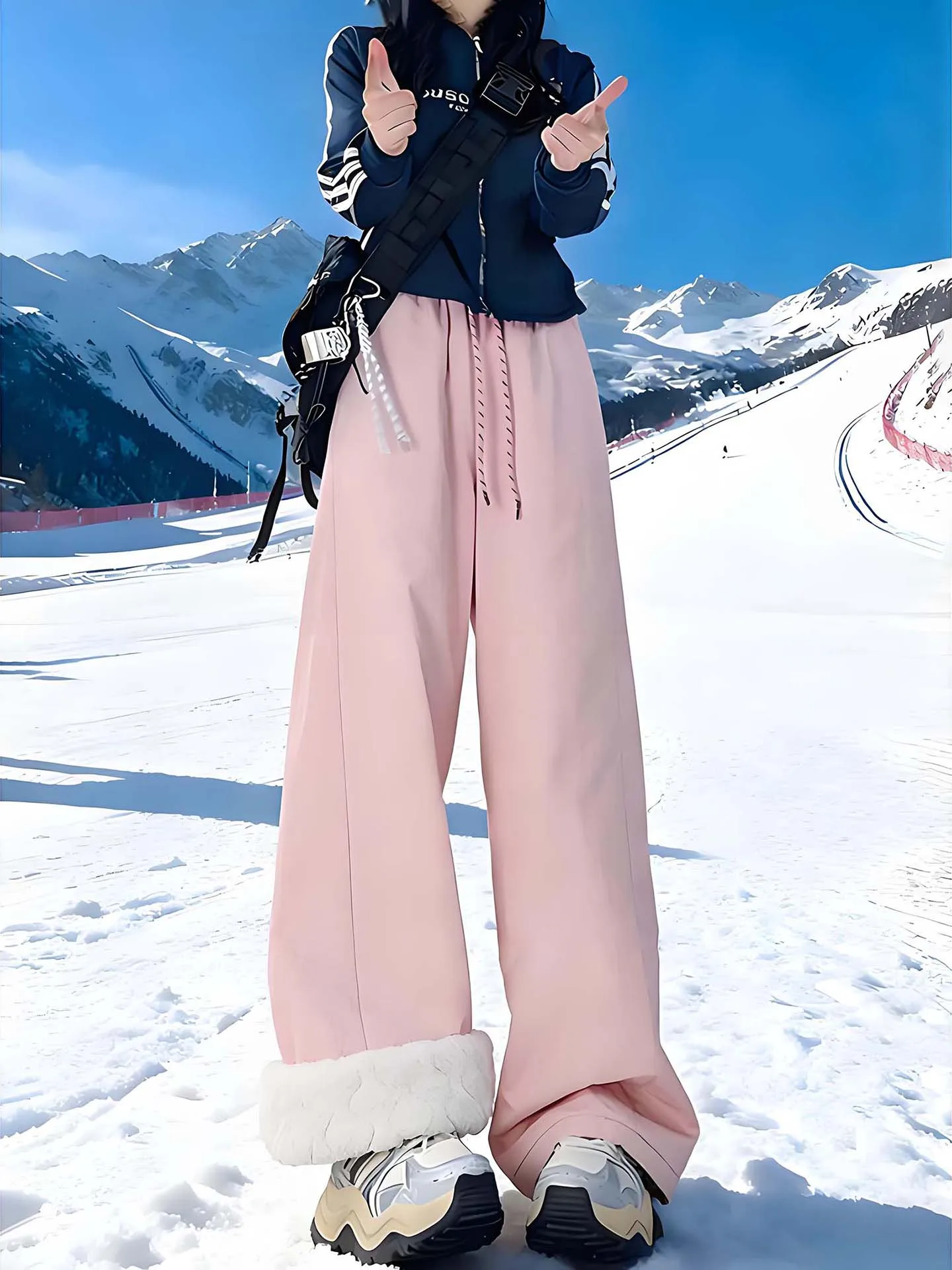 

Men's Thiened Fce Lined Ski Pants Cold Resistant Windproof Waterproof Casual Trousers Winter Outdoor Wear Harbin Snow Pants