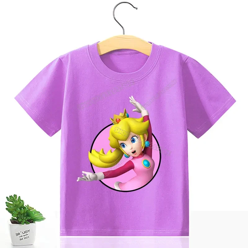 Marios Bros Baby Cotton T Shirt Super Marios Peach Princess Girl T-Shirt Cartoon Anime Toddler Tees top Summer Kids Clothes