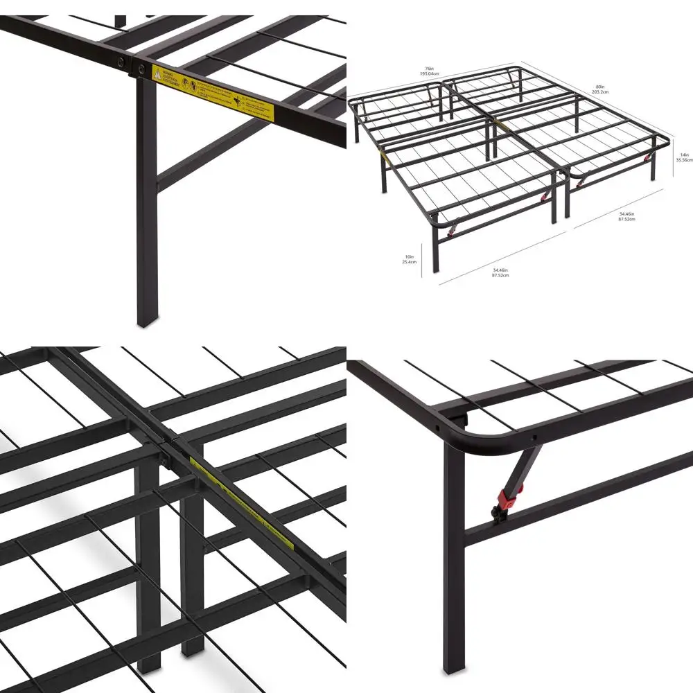 

Металлическая кровать-платформа размера Queen с черным покрытием и местом для хранения, прочная стальная конструкция, без пружинного блока, высота 14 дюймов, простая сборка, без инструментов, бесшумная.