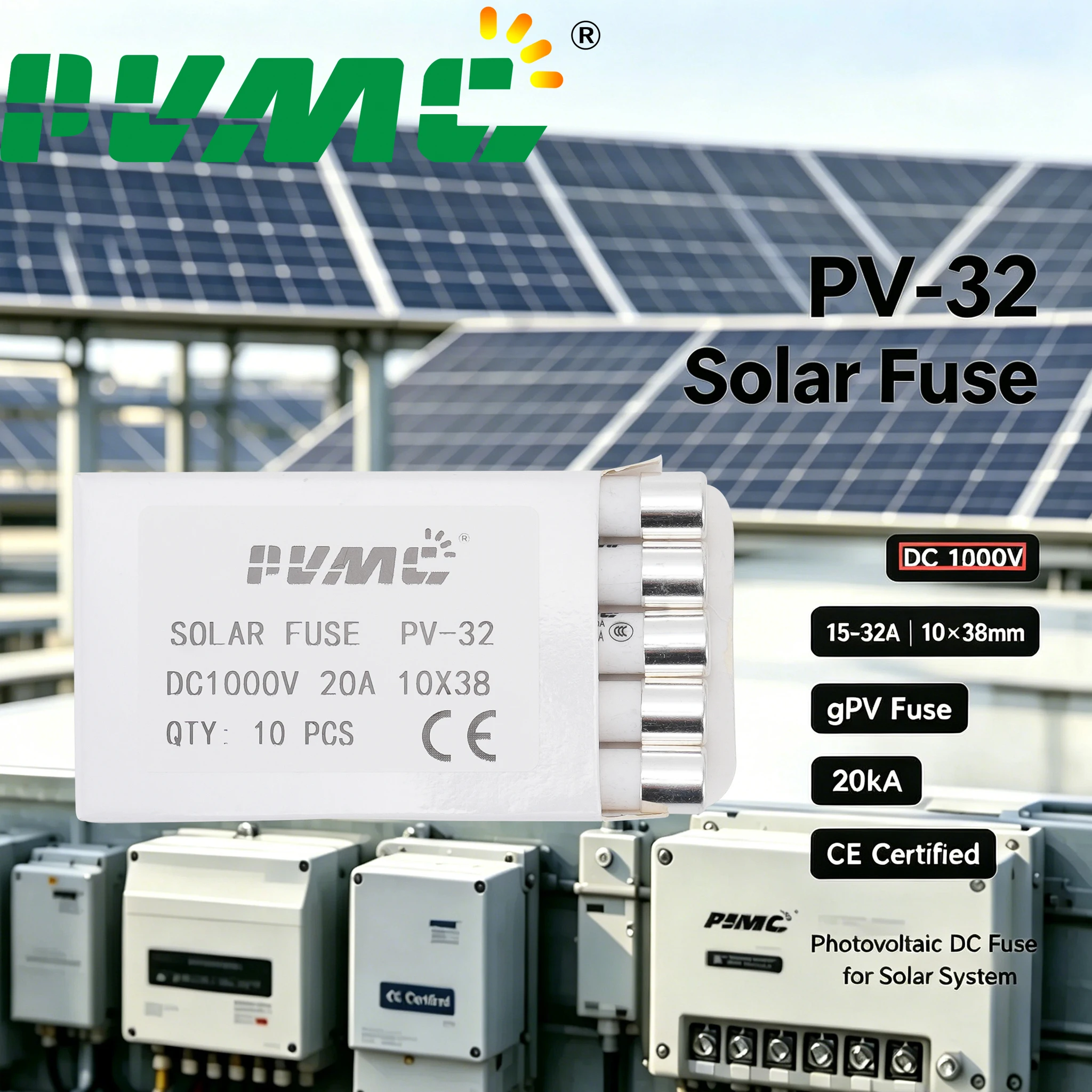 3C Certified PV Fuse Link, PVDC 1000VDC Solar DC Fuse, 10A 15A 20A 25A 30A 32A