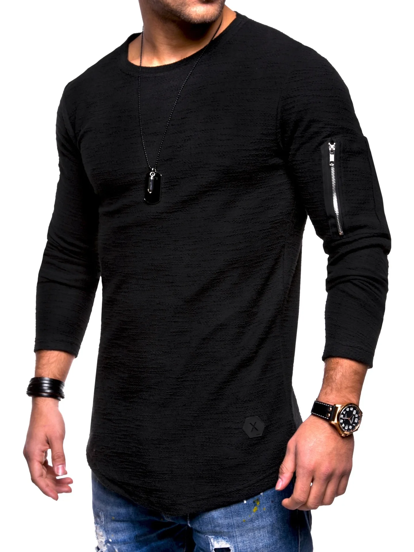 2022 new T-shirt men's spring and summer T-shirt top men's long-sleeved cotton T-shirt bodybuilding folding T-shirt men M-3XL