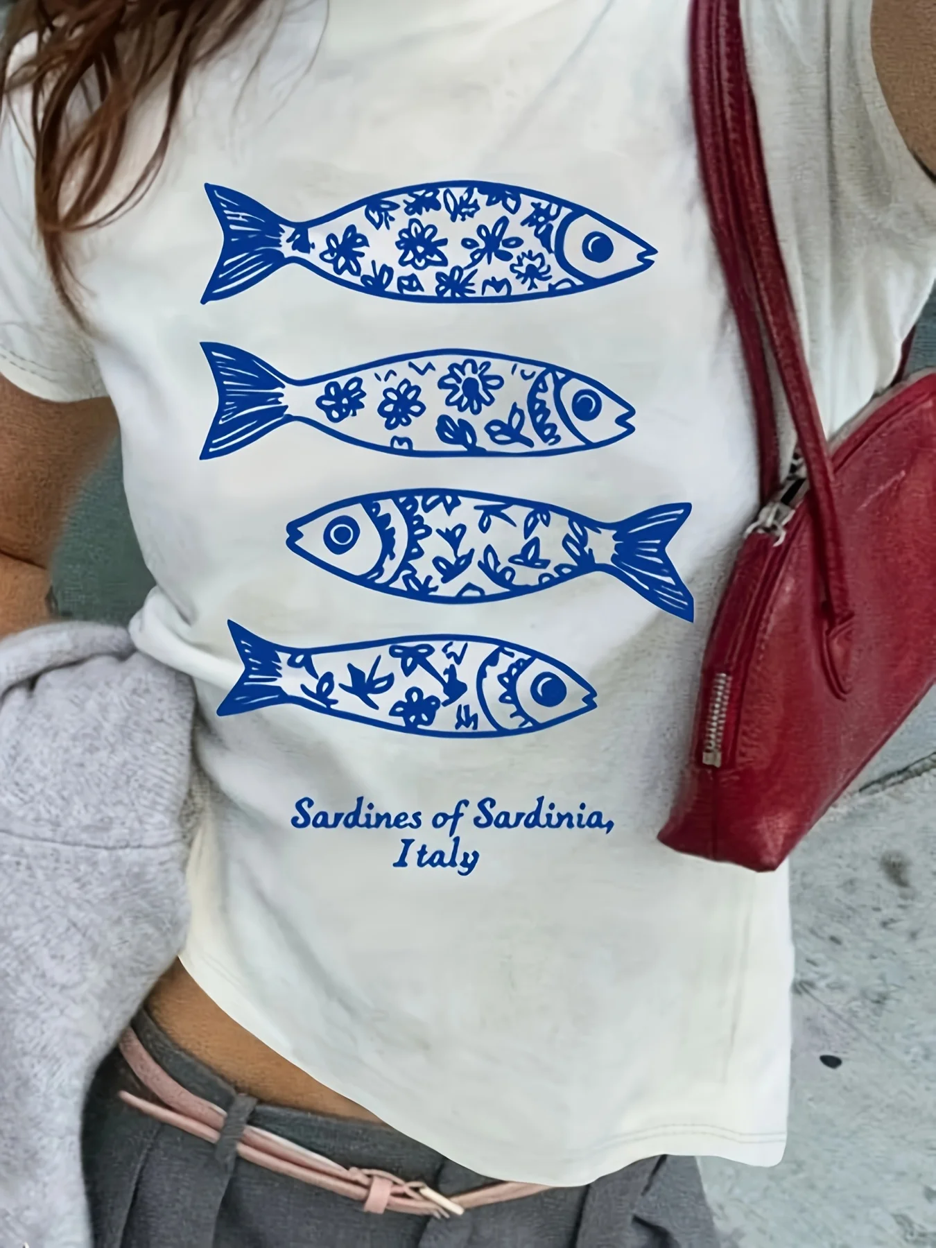 

Сардинаки из Италии, футболка с графическим принтом «Четыре сардина» в стиле острова для отпуска, пищевые элементы, летняя женская одежда