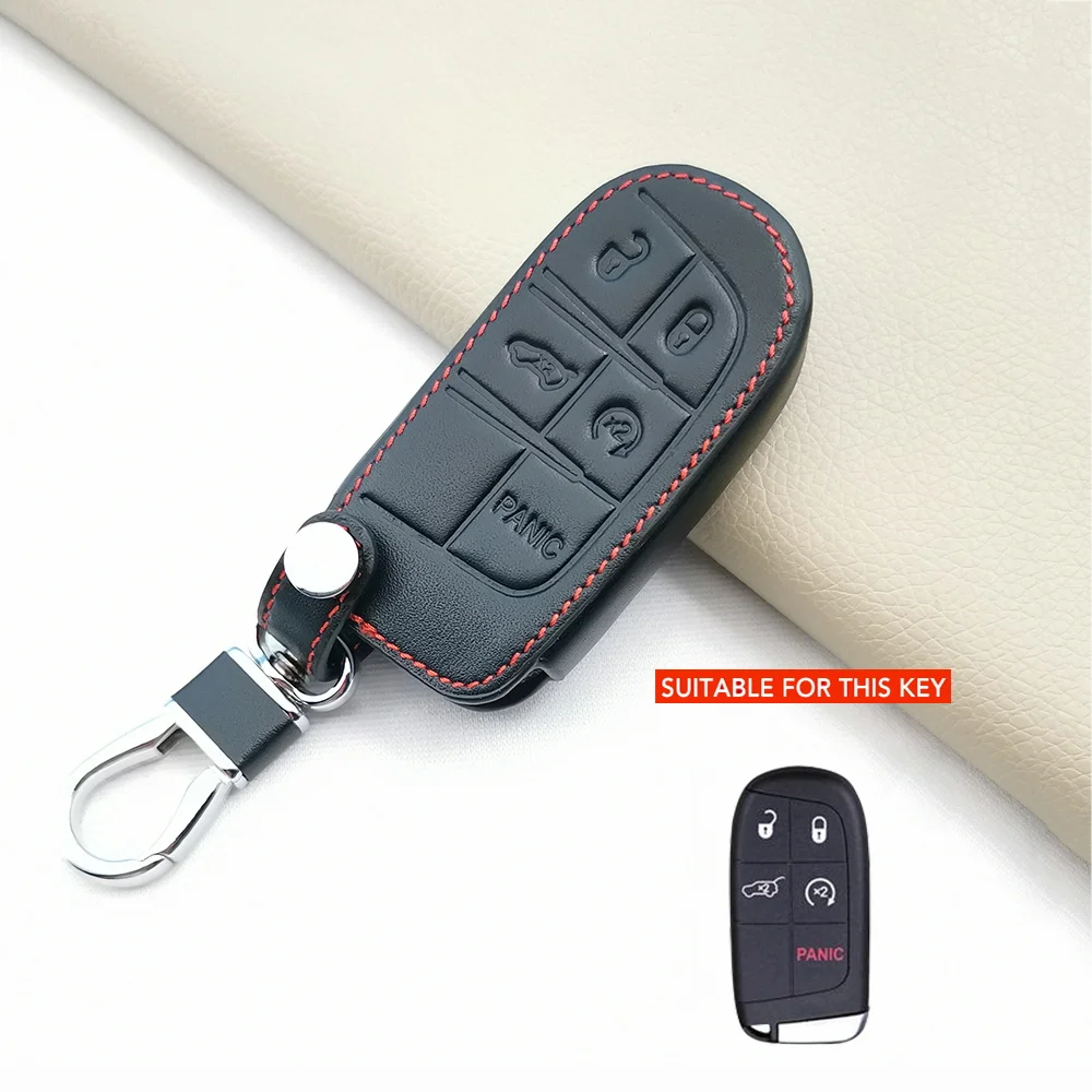 Leather Key Cover Case For Jeep Grand Cherokee Transformers 2014 2015 Chrysler 300C 5 Buttons Remote Control Car Accessories