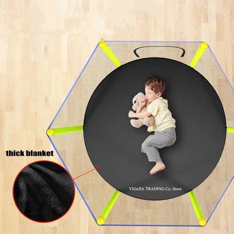 Upgrade 55 Inch Foldable Trampoline with Warm Blanket, Fitness Trampoline with Safety Enclosure Net & Spring Pad
