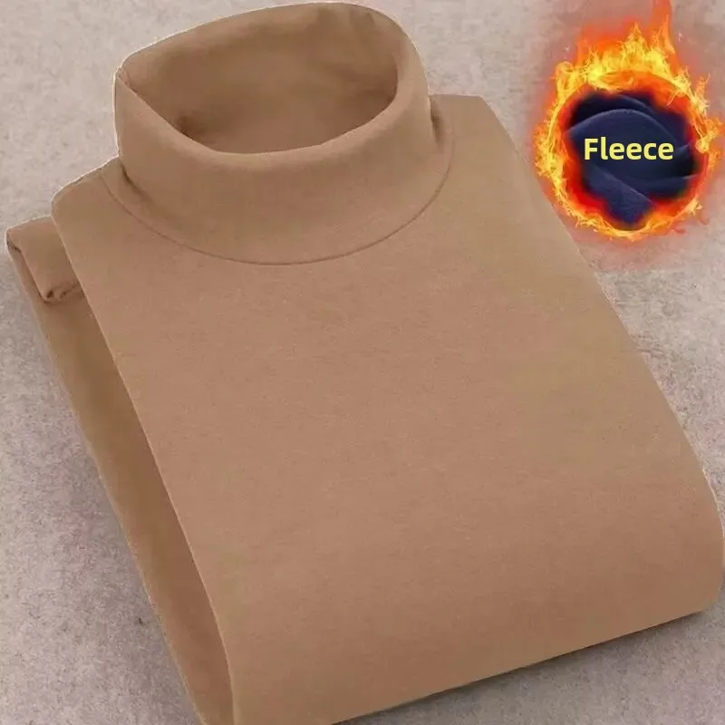 قميص بولو رجالي مبطن بالصوف على الوجهين نصف رقبة سلحفاة وأكمام طويلة دافئة مقاس كبير طبقة قاعدة داخلية لخريف/شتاء #3