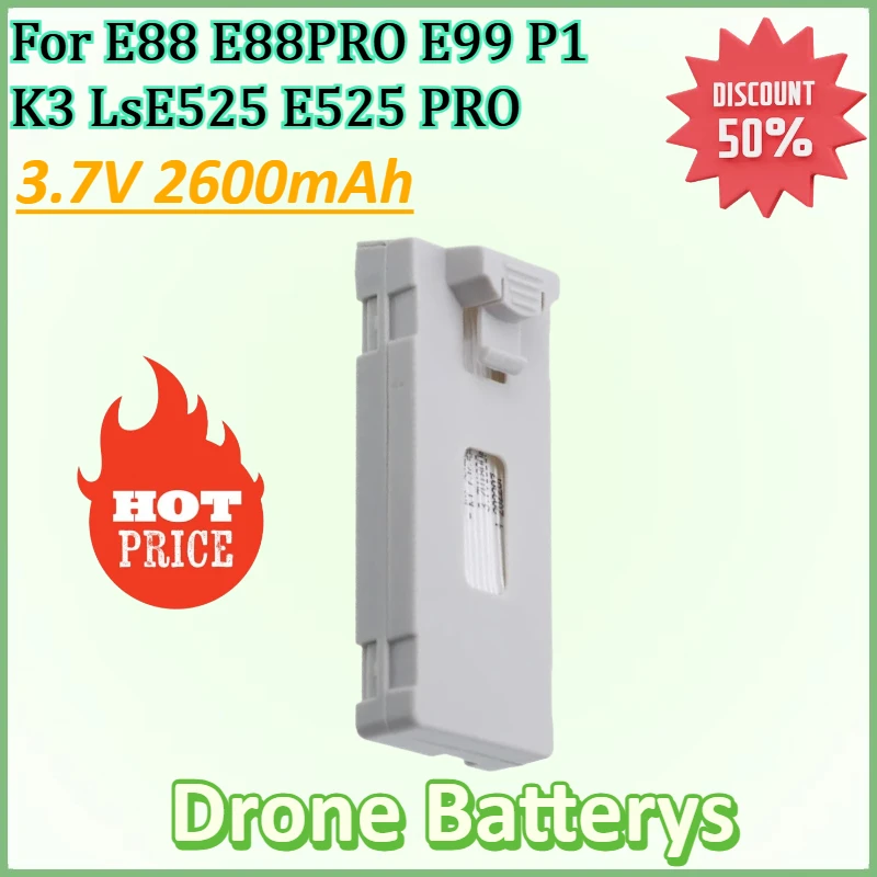 

New RC Drone Battery 3.7V 2600mAh for E88 E88PRO E99 P1 K3 LsE525 E525 PRO Mini Uav Drone Battery Special Battery Rc Parts