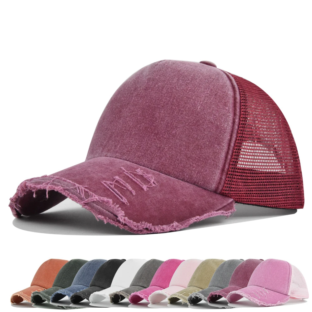 New Solid Spring Summer Hole Mesh Cap Patchwork Women Ponytail Fashion Hats Men Baseball Cap Cotton Outdoor Visor Casual Cap