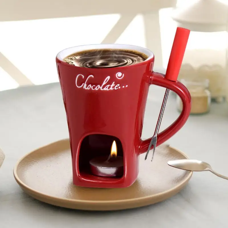 Tea Candle Fondue Set Fondue Mug Ceramic Hot Pot Chocolate Melting Cup Tea Light Heating Butter Warmer Melting Pot For Candy &