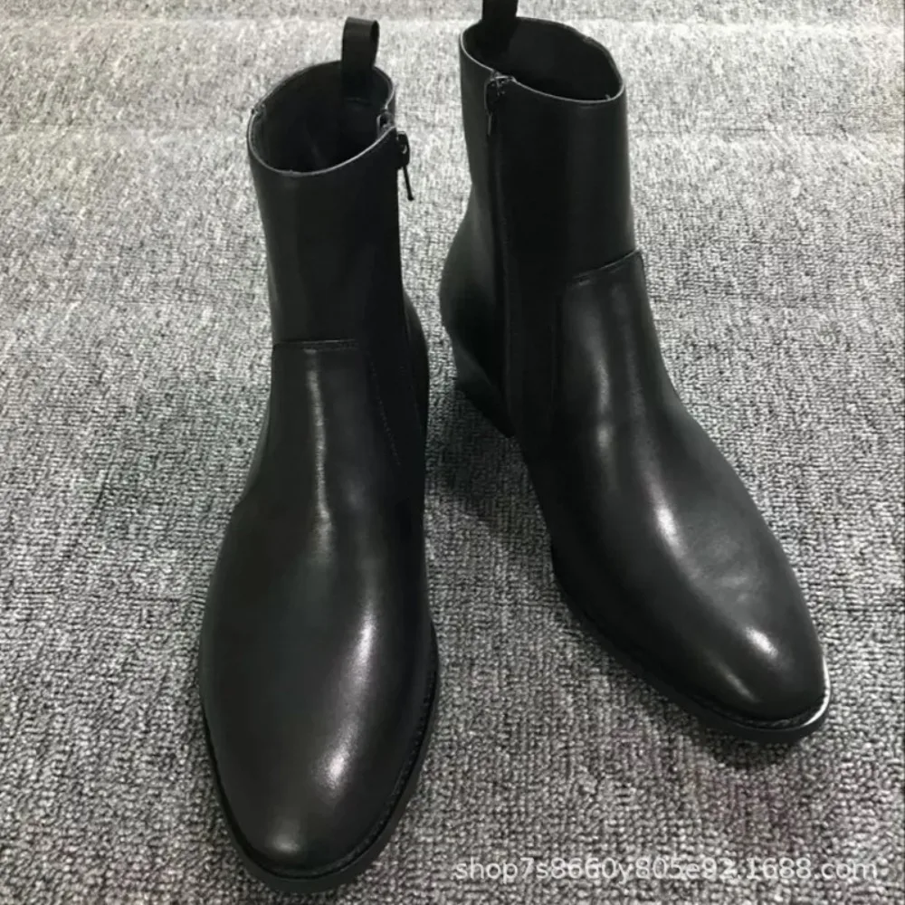 جديد أحذية رجالي جودة عالية العلامة التجارية الرجعية مريحة جلدية مقاوم للماء حذاء من الجلد 2025 موضة الأسود رجالي تشيلسي الأحذية #3