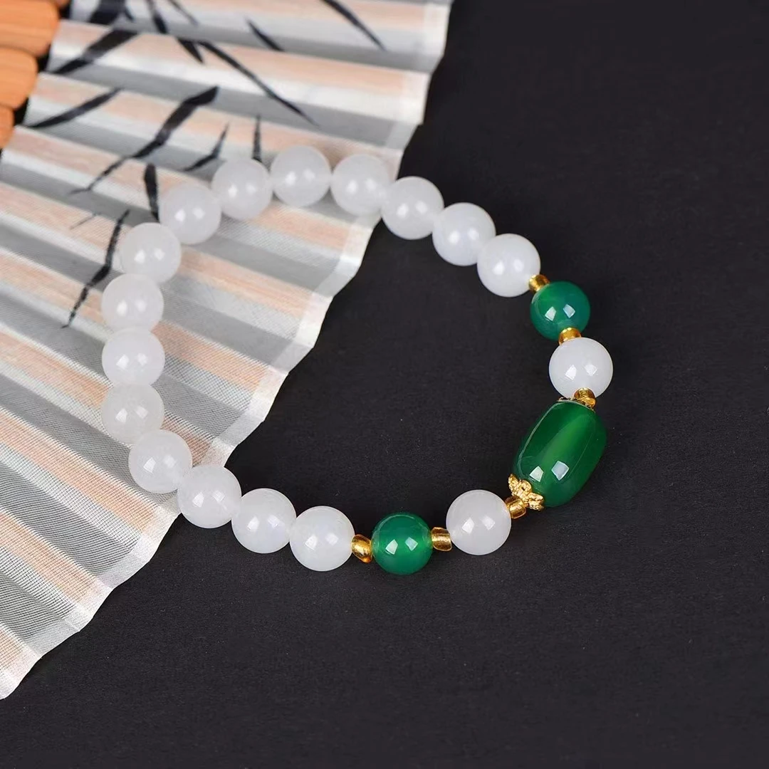 Jade Seda Dourada Corrente Mão e Colar, Pedra Natural Pulseira Elástica, Pulseiras de Pedras Preciosas Femininas, Encantos Jóias, Presentes do Dia das Mães