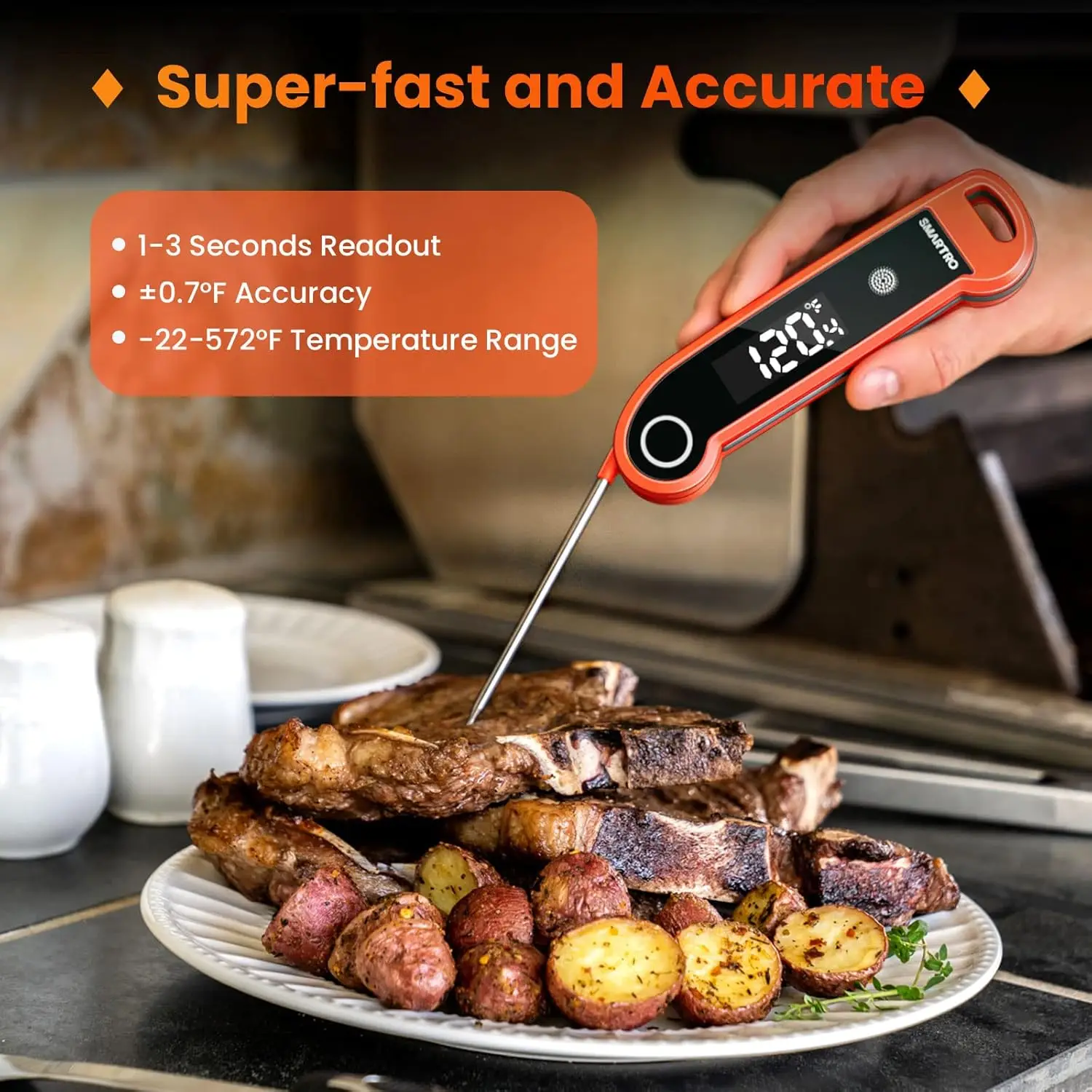 ST49 Digital Thermocouple Meat Thermometer with Backlit Display for Grilling, BBQ, Cooking, Frying, Candy