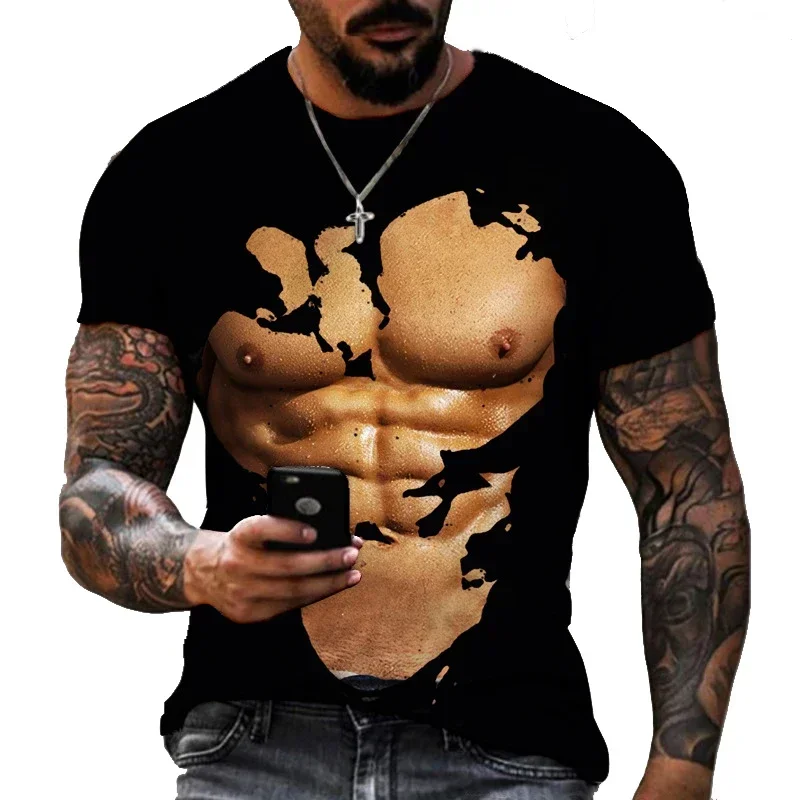 

3D Printed Plus-size Men's T-shirt Personalized Abdominal Muscles Hip Hop Harajuku Athleisure Quick Drying Breathable Top