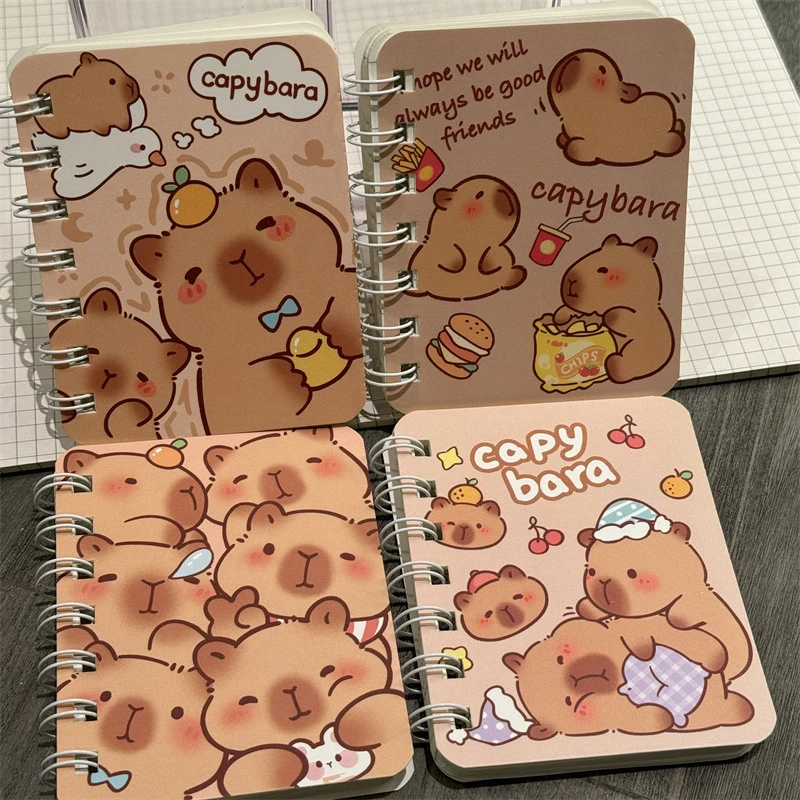 Cuaderno de bobina A7 de capibara de dibujos animados, Mini cuaderno de bolsillo, papelería, diario, libro de mensajes, suministros de oficina, regalo de regreso a la escuela