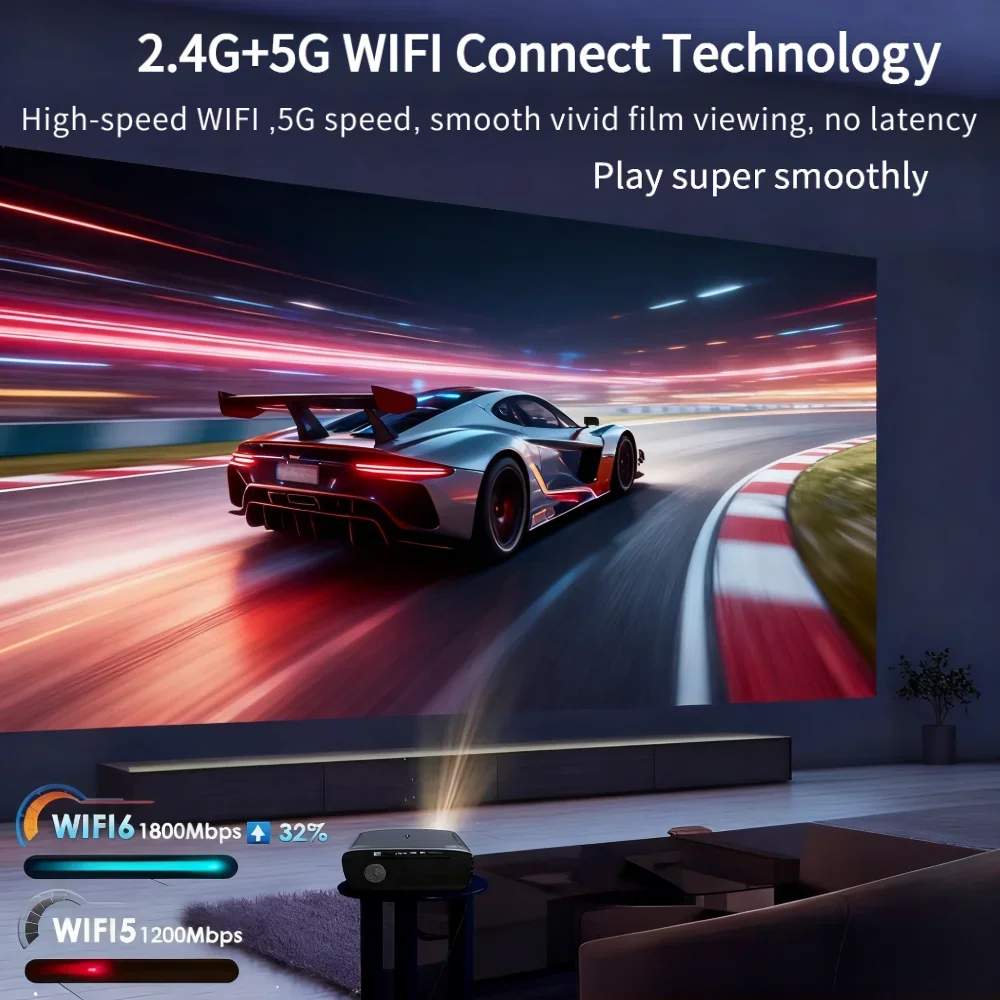 جهاز عرض 4K عالي الدقة، جهاز عرض ذكي لتلفزيون جوجل نيتفليكس، شعاع ترخيص رسمي، جهاز عرض TOF أندرويد 14 واي فاي، جهاز عرض فيديو بتركيز تلقائي