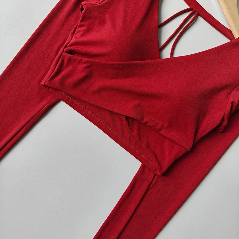 Fitness-Design V-Ausschnitt Langarm-Crossover-Sport-T-Shirt für Frauen Kurzes Crop-Top Schmales Rückenfreies Pilates-Yoga-Oberteil für Frauen – Detail 14