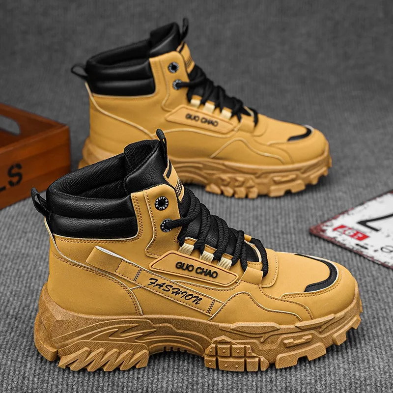 

High-quality Men Boots Fashion Comfortable High Top Platform Boots Men Laceup Anti Slip Sport Mountaineering Shoes Cowboy Boots