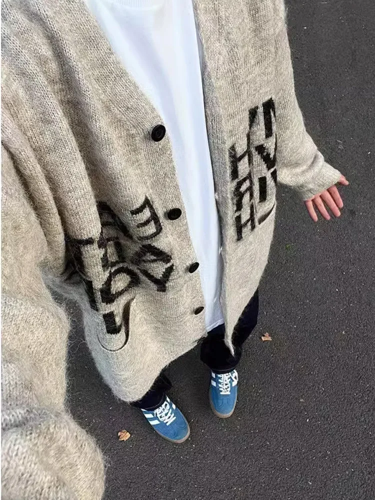 

Американский ретро V-Ne Lazy Sle, осенне-зимний вязаный кардиган, мужской модный высококачественный свитер CleanFit, свободный крой из полиэстера