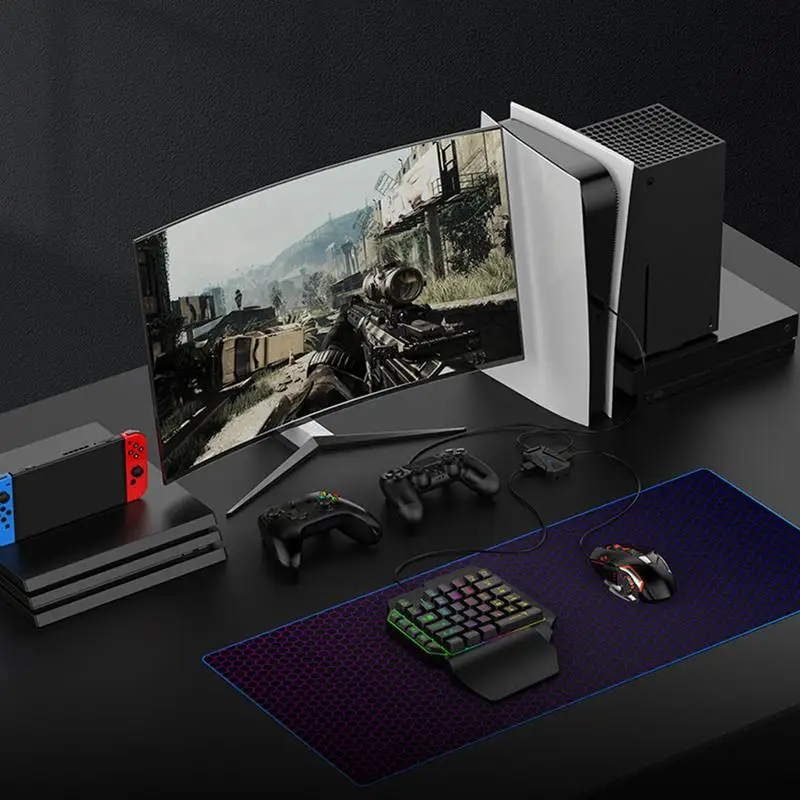 مجموعة كومبو محول لوحة المفاتيح والماوس الجديدة مع إضاءة خلفية قوس قزح لأجهزة PS4 لأجهزة Xbox360 XboxONE XboxSeries X/S N-Switchs