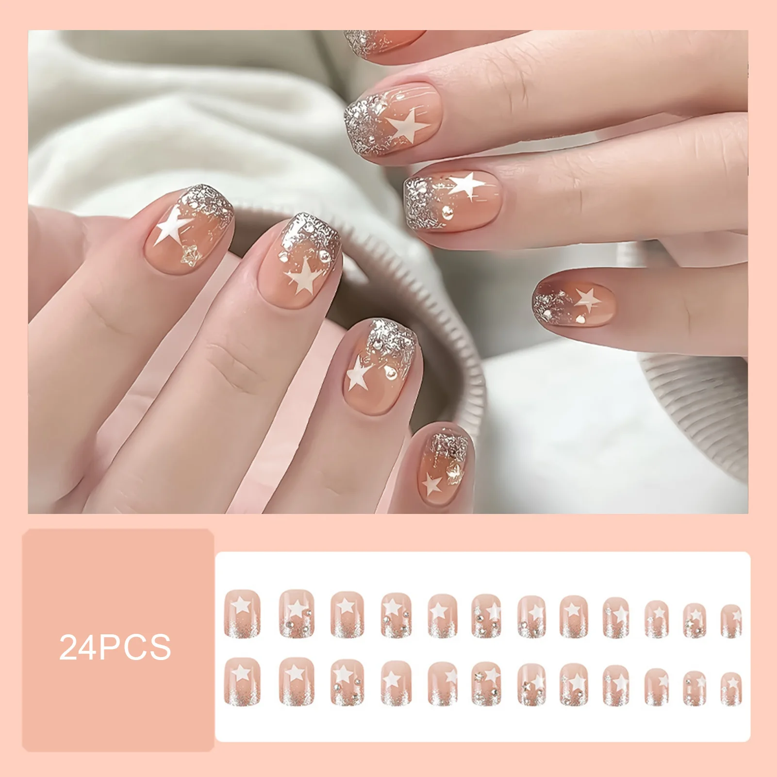 24 stücke y2k Stern drücken auf Nägel Farbverlauf schwarz mittellanger Sarg falsche Nagels pitzen volle Abdeckung Mond Designs gefälschten Nagel für coole Mädchen