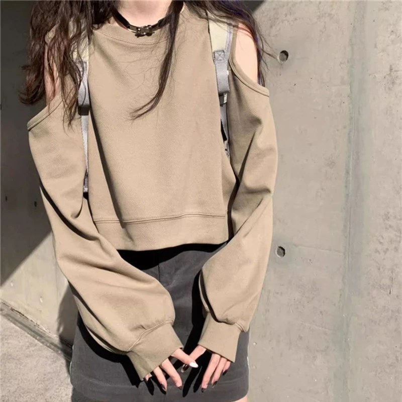 

Spring and Autumn 2024 Women's New Patchwork O-Neck Hollow Fashion Solid Color Loose Minimalist Casual Long Sleeved T-shirt Tops