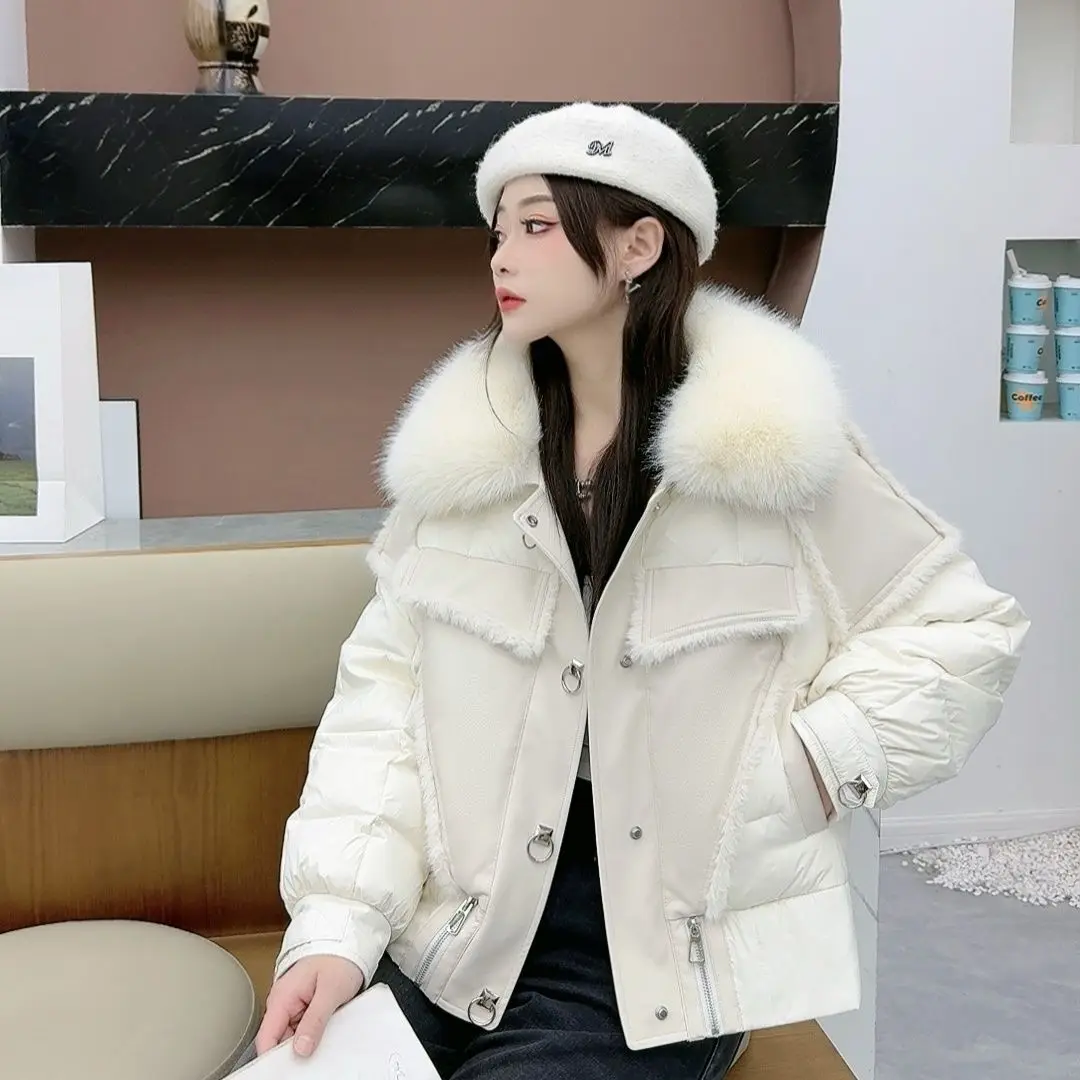 Nueva Chaqueta de algodón cálida para invierno, abrigo con cuello de piel grande, abrigo holgado para mujer, abrigo acolchado Parker grueso, Tops informales, prendas de vestir exteriores para mujer