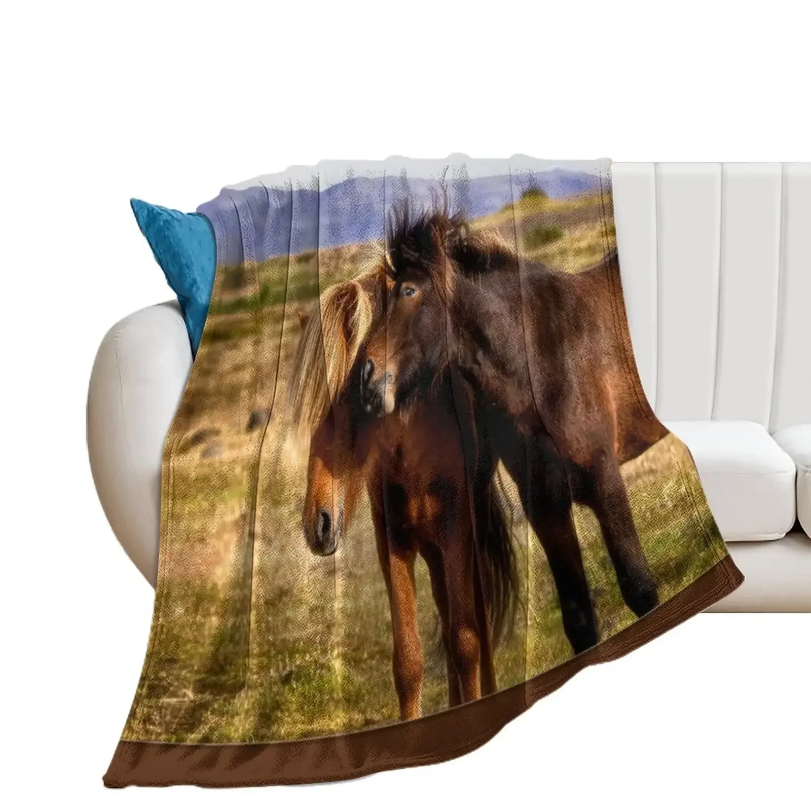 

Icelandic Horses Throw Blanket Decorative Sofas Flannel Furrys Blankets