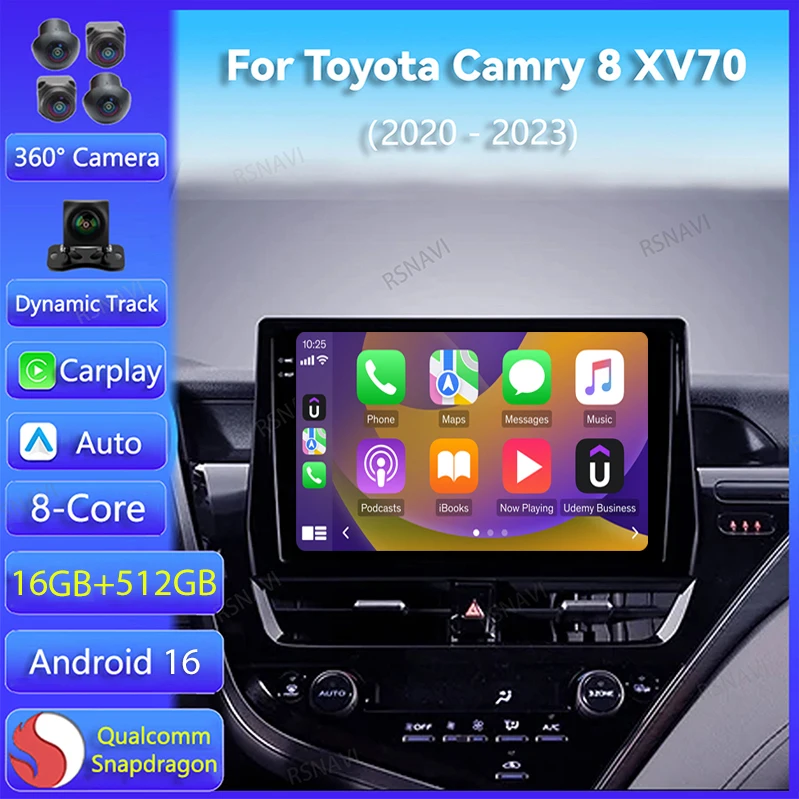 Android 16 Carplay Auto For Toyota Camry 8 XV70 2020 2021 - 2023 Car Radio GPS Video Stereo 2Din Player Multimedia Head Unit BT
