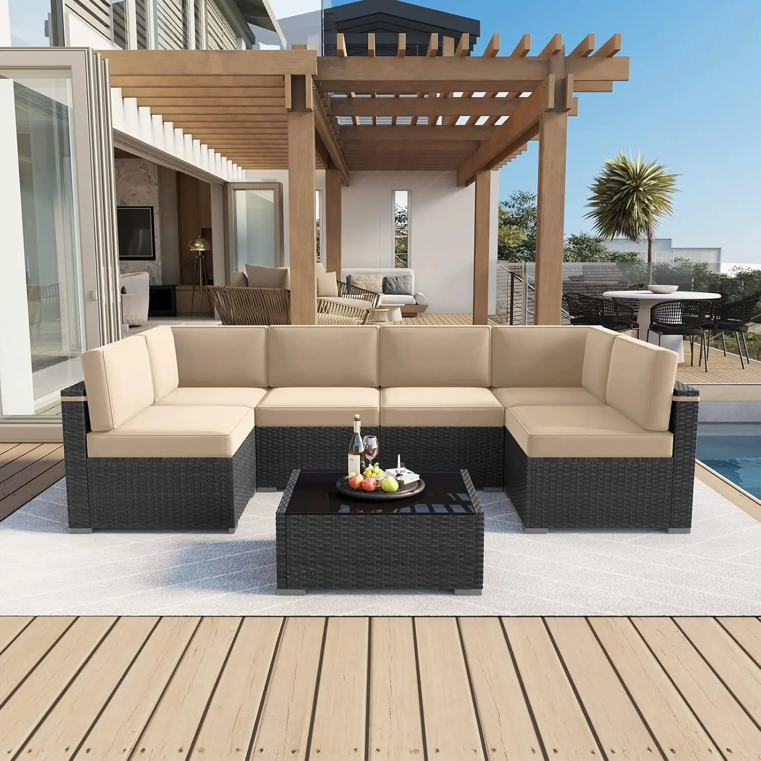 LayinSun Outdoor Furniture Replacement Cushions for 6 Seat Patio Rattan Wicker Sectional Conversation Sofa Set, 14-Piece Cushion